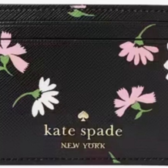 kate spade Accessories - Kate Spade Black Card Holder with Pink and White Floral Design